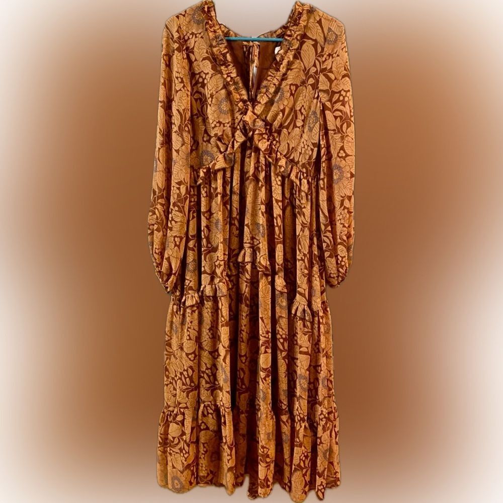 Anthropologie River Island Tiered Chiffon Ruffle detail V-neck maxi dress 6